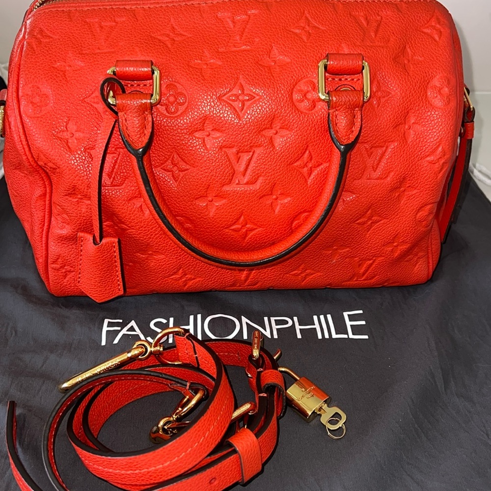 AUTHENTIC EUC Louis Vuitton Speedy B 25 Empreinte leather color-tomato red poppy